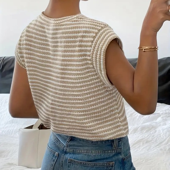 Striped Tan and White Knit Top - Picture 2 of 5